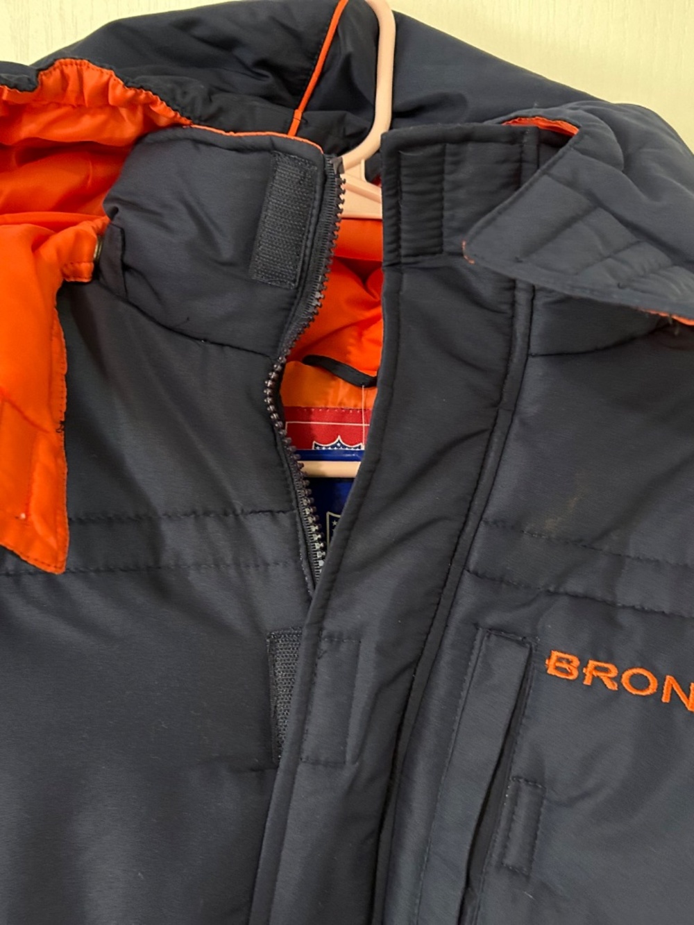 NWT Vintage Reebok NFL Denver Broncos Youth XL Puffer Jacket Coat Navy Orange - Picture 3 of 13